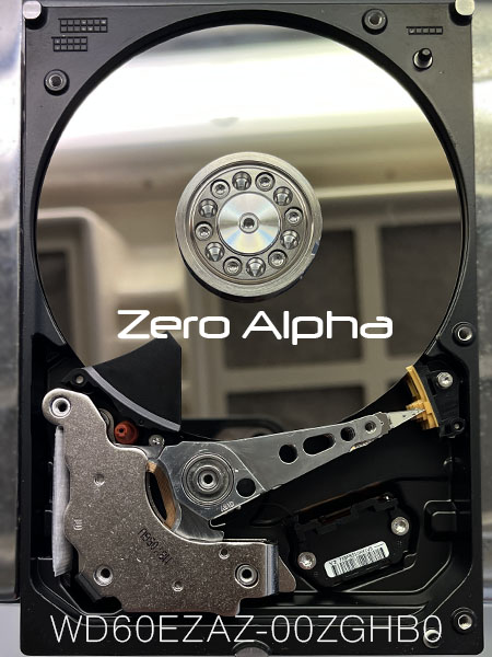 WD60EZAZ-00ZGHB0 opened hard drive to show platters and heads