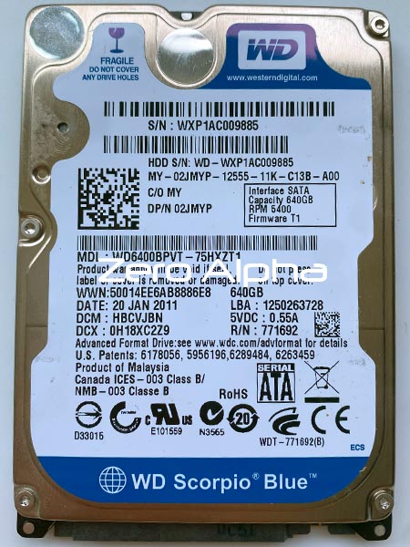 Western Digital WD6400BPVT 75HXZT1 640GB Data Recovery