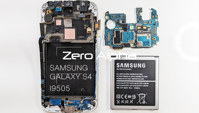 Samsung Galaxy S4 gt-i9505 dissasembled with lcd pcb and battery