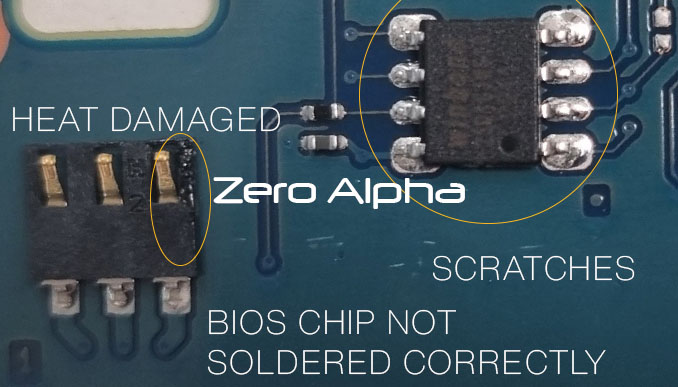 seagate bios chip removed incorrectly showing damage to pcb and scratches